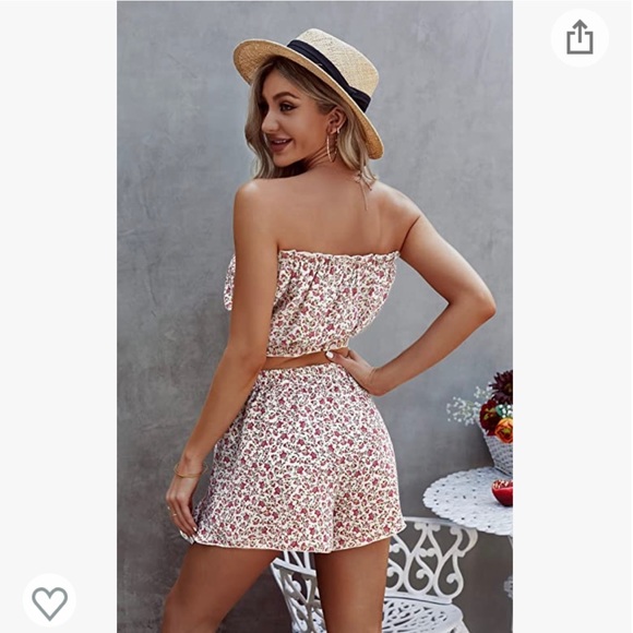 Two Piece Floral Strapless Crop Set - Picture 2 of 4